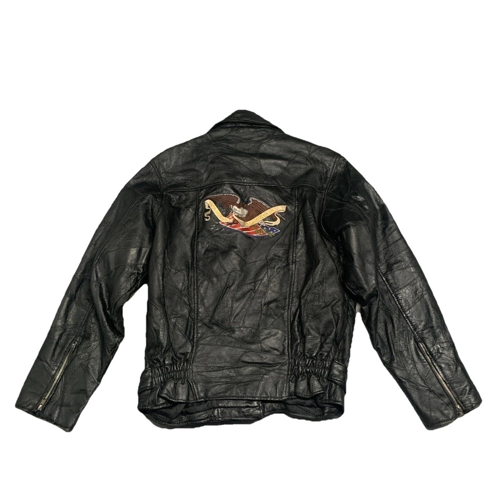 Vintage Diamond Plate Buffalo Leather Moto Jacket Embroidered Asymmetrical Zip M - Picture 2 of 11